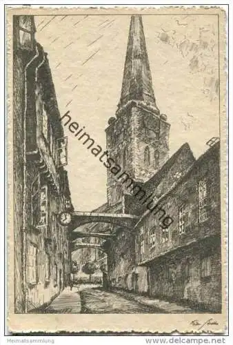 Lübeck - Engelsgrube - Jacobikirche - Zeichnung Wilhelm Schodde