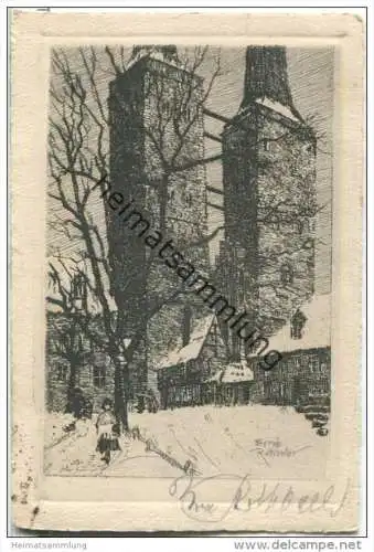 Lübeck - Bauhof mit Dom - Radierung - handsigniert Bernhard Rothballer