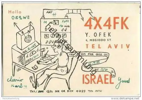 QSL - QTH - Funkkarte - 4X4FK - Israel - Tel Aviv - 1955
