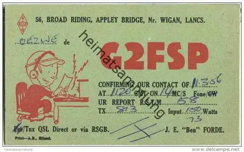 QSL - QTH - Funkkarte - G2FSP - Great Britain - Wigan - 1956
