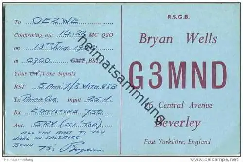 QSL - QTH - Funkkarte - G3MND - Great Britain - Beverley - 1958