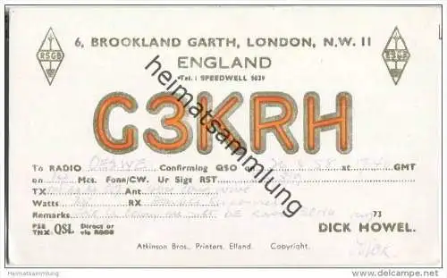 QSL - QTH - Funkkarte - G3KRH - Great Britain - London - 1958