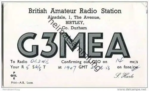 QSL - QTH - Funkkarte - G3MEA - Great Britain - Birtley Co. Durham - 1958
