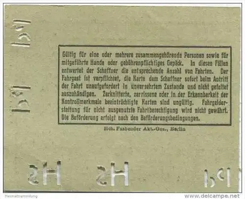 Berlin - BVG Fahrkarte - Sammelkarte 1931 - Gültig für 5 Fahrten auf der Strassenbahn oder U-Bahn ohne Um- oder Ueberste