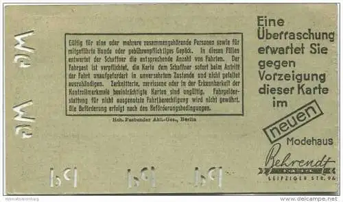 Berlin - BVG Fahrkarte - Sammelkarte 1931 - Gültig für 5 Fahrten auf der Strassenbahn oder U-Bahn ohne Um- oder Ueberste