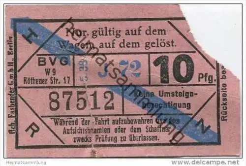 Berlin - BVG - Fahrschein 10Pfg. 1938