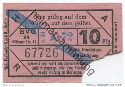 BVG - Fahrschein 10Pfg. 1938