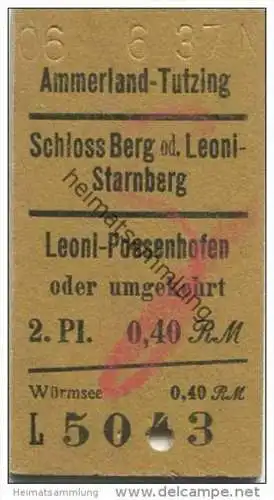 Würmsee - Ammerland-Tutzing - Schloss Berg oder Leoni-Starnberg - Leoni-Possenhofen oder umgekehrt - Fahrkarte 1937  2.