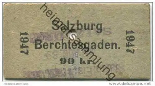 Österreich/Deutschland - Salzburg - Berchtesgaden - Fahrkarte 90kr. SalzbEisTramGes 18. Aug. 1889