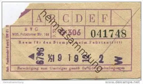 Berlin - BVG Fahrschein 1950
