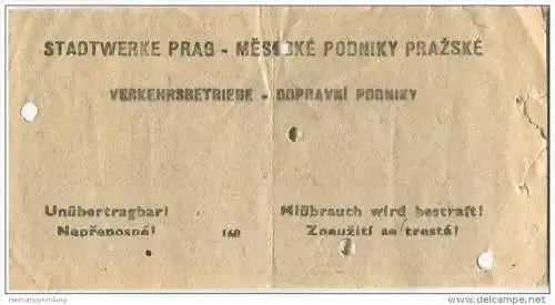 Stadtwerke Prag Verkehrsbetriebe - Mestske Podniky Prazske Dopravni Podniky - Fahrschein 1,50K