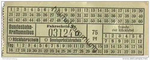 Bundesbahn - Kraftomnibus - Fahrschein 75Pf