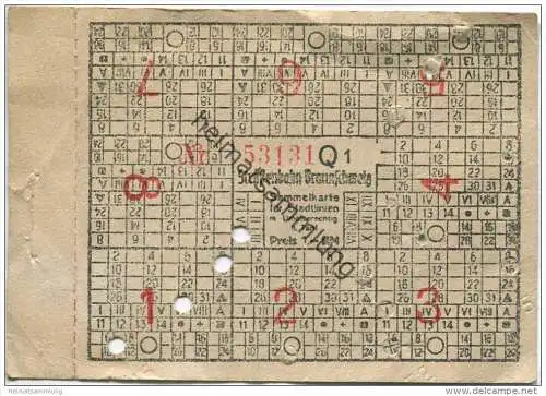 Strassenbahn Braunschweig - Sammelkarte für Stadtlinien mit Umsteigeberechtigung - Fahrkarte 1,-RM