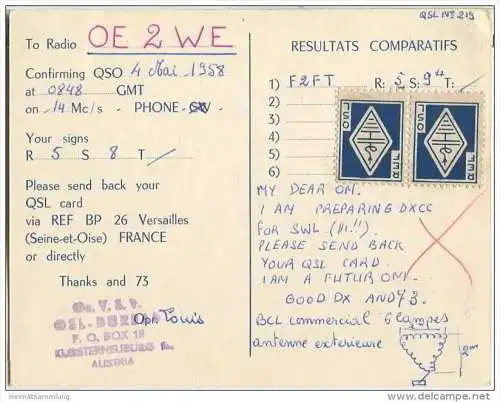 QSL - QTH - Funkkarte - S.W.L. REF. 10.323 - France - Paris - 1958