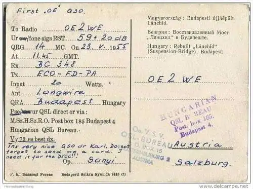 QSL - QTH - Funkkarte - HA5KBK - Budapest - 1955