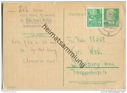 QSL - QTH - Funkkarte - SWL-Station Malchow (Mecklenburg) - Ganzsache - 1959