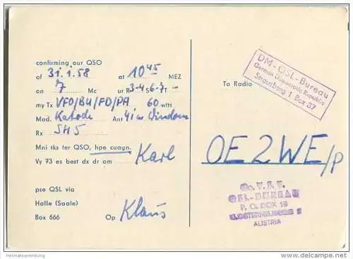 QSL - QTH - Funkkarte - DM3KQG - Deutsche Demokratische Republik - Gardelegen - Stendal - 1958