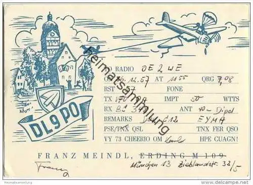 QSL - QTH - Funkkarte - DL9PO - München - 1957