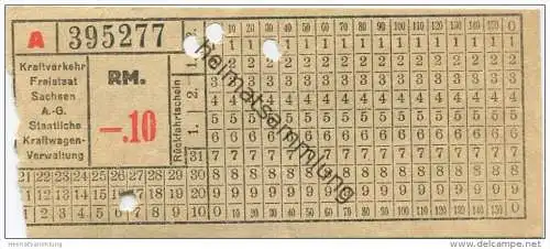 Kraftverkehr Freistaat Sachsen AG - Fahrschein RM-.10 - Staatliche Kraftwagenverwaltung