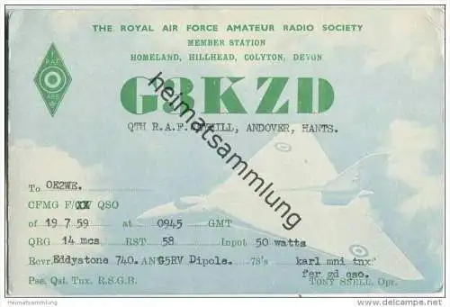 QSL - QTH - Funkkarte - G3KZD - Great Britain - The Royal Air Force - Member Station - 1959