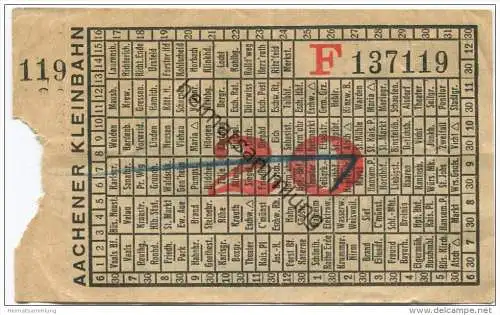 Aachener Kleinbahn - Fahrschein - rückseitig Werbung: Geka Kaufhaus