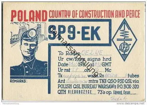 QSL - QTH - Funkkarte - SP9-EK - Polen - Warszawa - Warsaw - country of construction and peace - 1958