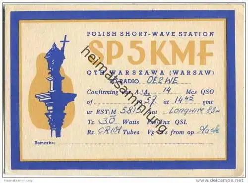 QSL - QTH - Funkkarte - SP5KMF - Polen - Warszawa - Warsaw - 1957