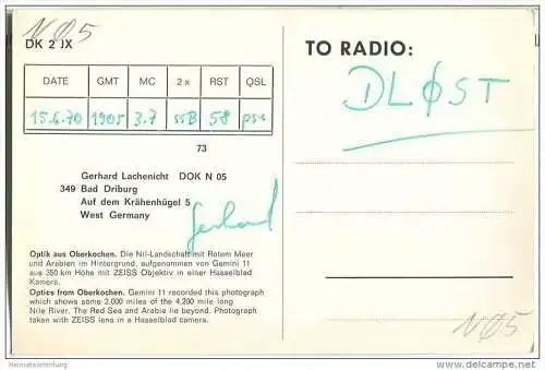 QSL - QTH - Funkkarte - DK2JX - Bad Driburg - 1970