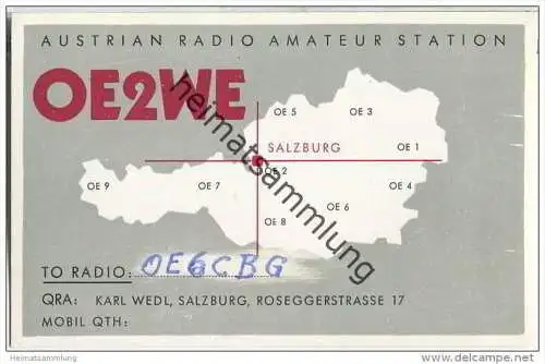 QSL - QTH - Funkkarte - OE2WE - Österreich - Salzburg - 50er Jahre