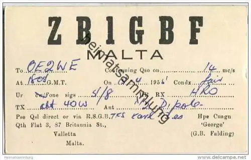 QSL - QTH - Funkkarte - ZB1GBF - Malta - Valetta - 1955