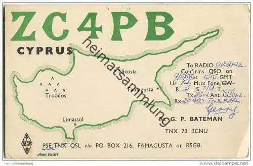 QSL - QTH - Funkkarte - ZC4PB - Cyprus - Famagusta - 1955