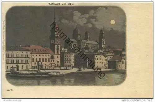 Passau - Rathaus mit Dom - Mondscheinkarte