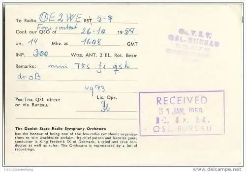 QSL - QTH - Funkkarte - OZ5KQ - Denmark - Copenhagen Valby - 1957