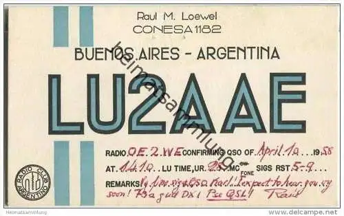 QSL - QTH - Funkkarte - LU2AAE - Argentina - Buenos Aires - 1958