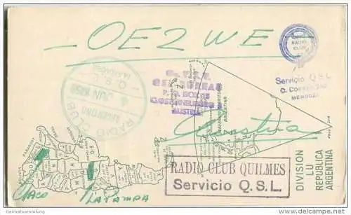 QSL - QTH - Funkkarte - LU8MAJ - Argentina - Mendoza - 1958 - rückseitig Stempel