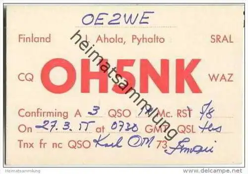 QSL - QTH - Funkkarte - OH5NK - Finnland - Suomi - Pyhalto - 1955