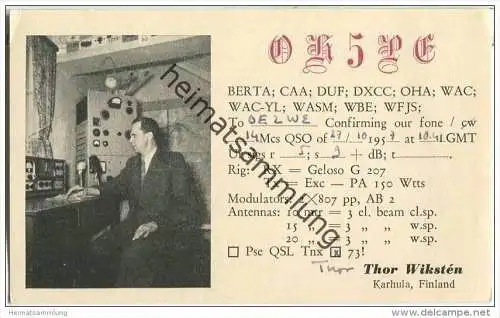 QSL - QTH - Funkkarte - OH5PE - Finnland - Suomi - Karhula - 1957