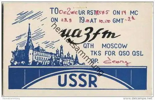 QSL - QTH - Funkkarte - UA3FM - Russland - Moskau - 1958