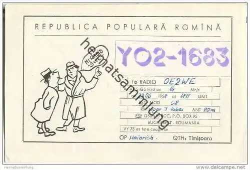QSL - QTH - Funkkarte - YO2-1683 - Rumänien - Timisoara - 1958