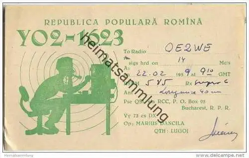 QSL - QTH - Funkkarte - YO2-1623 - Rumänien - Lugoj - 1959