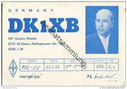 QSL - QTH - Funkkarte - DK1XB - Essen - 1969