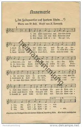 Annemarie - Im Feldquartier auf hartem Stein... Musik K. Kamrath - Text W. Best