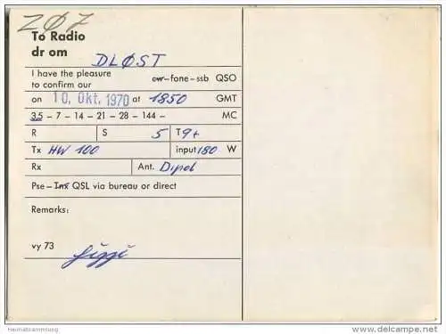 QSL - QTH - Funkkarte - DK4HC - Reinbek - 1970