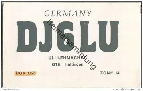 QSL - QTH - Funkkarte - DJ6LU - Hattingen - 1970