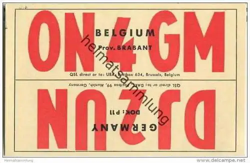 QSL - QTH - Funkkarte - ON4GM - Belgien - Brussels - 1959