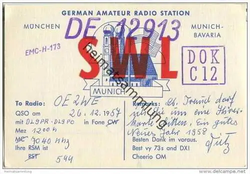 QSL - QTH - Funkkarte - DE12913 - München - 1959