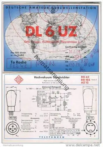 QSL - QTH - Funkkarte - DL6UZ - Hamburg 20 - Hochvakuum Gleichrichter - Doppelkarte - 1959