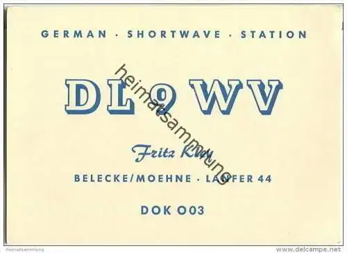 QSL - QTH - Funkkarte - DL9WV - Warstein-Belecke - 1960