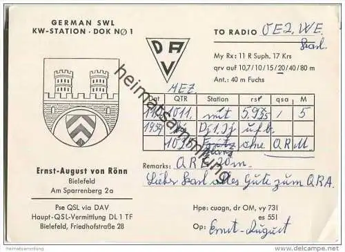 QSL - QTH - Funkkarte - SWL - Bielefeld - 1959