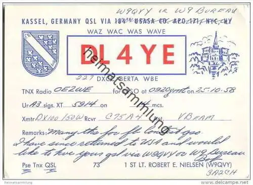 QSL - QTH - Funkkarte - DL4YE - Kassel - 1958
